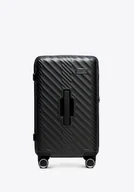 Walizki - Mała walizka z polikarbonu w geometryczny wzór czarna - miniaturka - grafika 1