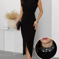 Sukienki - TEMU Elegancka Sukienka Wieczorowa Bez Rękawów w Stylu Syreny z Rozcięciem - Sukienka Ślubna dla Gości, Okrągły Dekolt, Jednokolorowa Sukienka - miniaturka - grafika 1