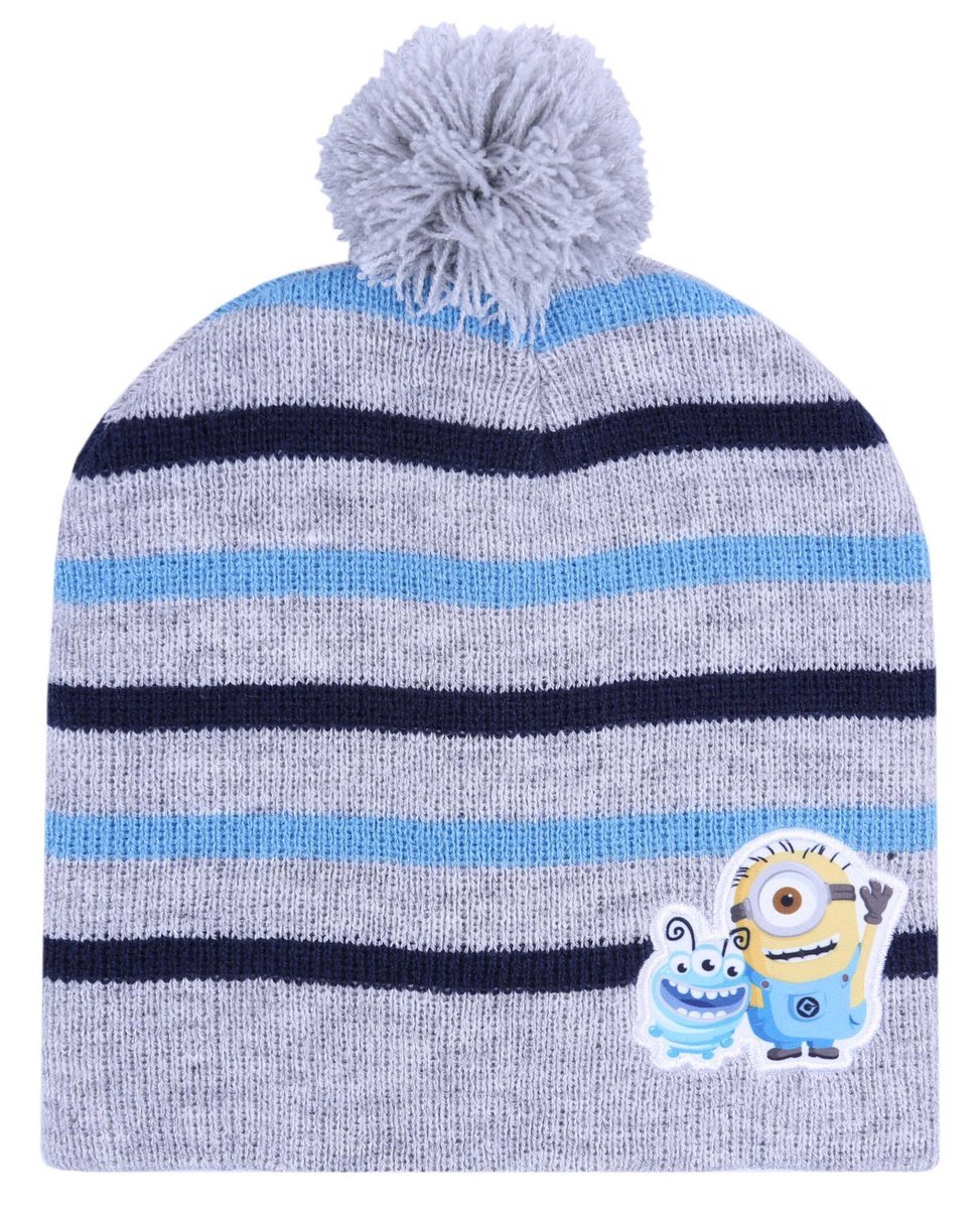 Szara, ciepła czapka w paski Minionki 3-4 lat 104 cm