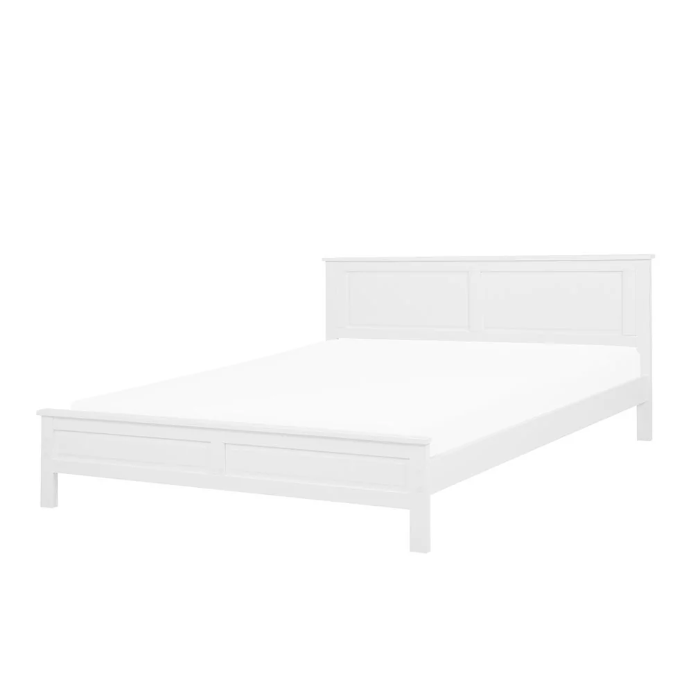 Beliani Drewniane łóżko białe ze stelażem 180 x 200 cm OLIVET