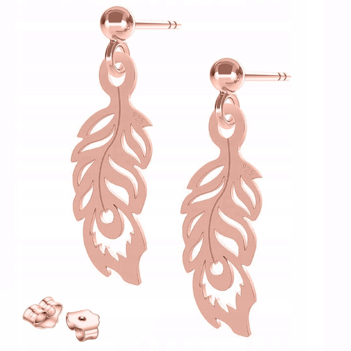 Kolczyki Pozłacane Pióra Ozdobne Piórka Pawie Blaszki z Piórami SREBRO 925