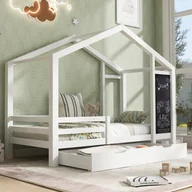 Łóżka dla dzieci i młodzieży - Flieks house łóżko dziecięce 90x200cm, łóżka dziecięce z deską i stelażem z listew, łóżko pojedyncze drewniane z 2 szufladami i zabezpieczeniem przed wypadnięciem łóżko z litego drewna, bez materaca - miniaturka - grafika 1
