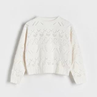 Swetry dla dziewczynek - Reserved - Ażurowy sweter - Kremowy - grafika 1