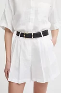 Spodenki damskie - Sisley szorty lniane kolor biały gładkie high waist - miniaturka - grafika 1