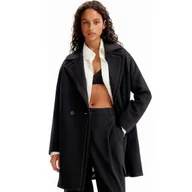 Płaszcze damskie - Płaszcz damski Desigual Stitch czarny wełniany przejściowy-M - miniaturka - grafika 1