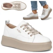Półbuty damskie - Damskie Sneakersy SKÓRZANE FILIPPO Wygodne Półbuty Białe na Platformie 37 - miniaturka - grafika 1