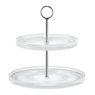 Szklana patera 2-poziomowa 24 x 24 cm srebrny - Tace i patery - miniaturka - grafika 1