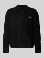 Swetry męskie - Kardigan z efektownej przędzy z wyhaftowanym logo - miniaturka - grafika 1