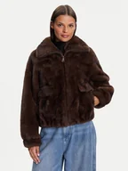 Płaszcze damskie - Kontatto Futro Alba GV102N Brązowy Regular Fit - miniaturka - grafika 1