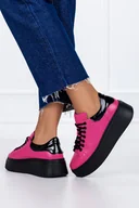Trampki damskie - Fuksjowe sneakersy skórzane damskie creepersy sznurowane PRODUKT POLSKI Casu 10150-Z - miniaturka - grafika 1