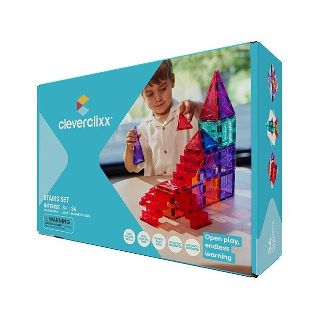 Cleverclixx - Klocki Magnetyczne Ze Schodami - Stairs Set Intense 34 El.
