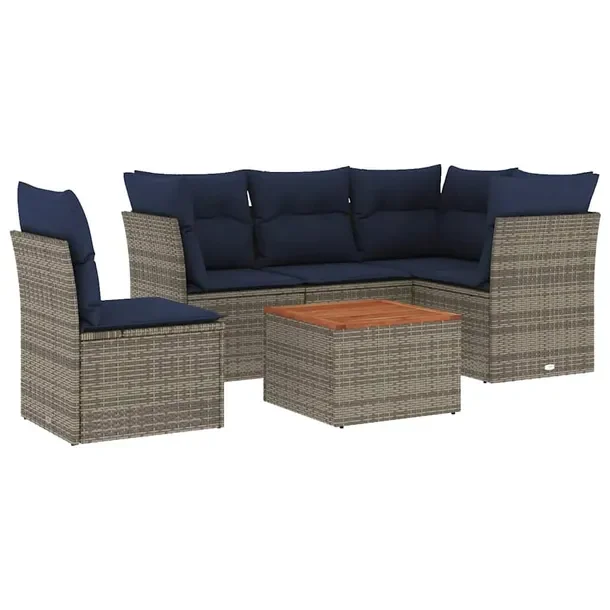 Zestaw mebli ogrodowych szary rattan PE z poduszkami, wymiary 62x62x69 cm,