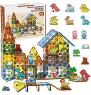 Klocki - Magnetyczne Klocki Konstrykcyjne Dinozaury Zestaw Dolina Dinozaurów 116 El - miniaturka - grafika 1