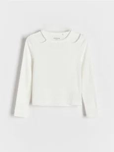 Reserved - Prążkowana bluzka z wycięciami - złamana biel - Bluzki dla dziewczynek - miniaturka - grafika 1