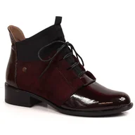 Botki damskie - Botki damskie na płaskim obcasie ocieplane bordowe Jezzi bordowy czerwone - ButyModne - miniaturka - grafika 1