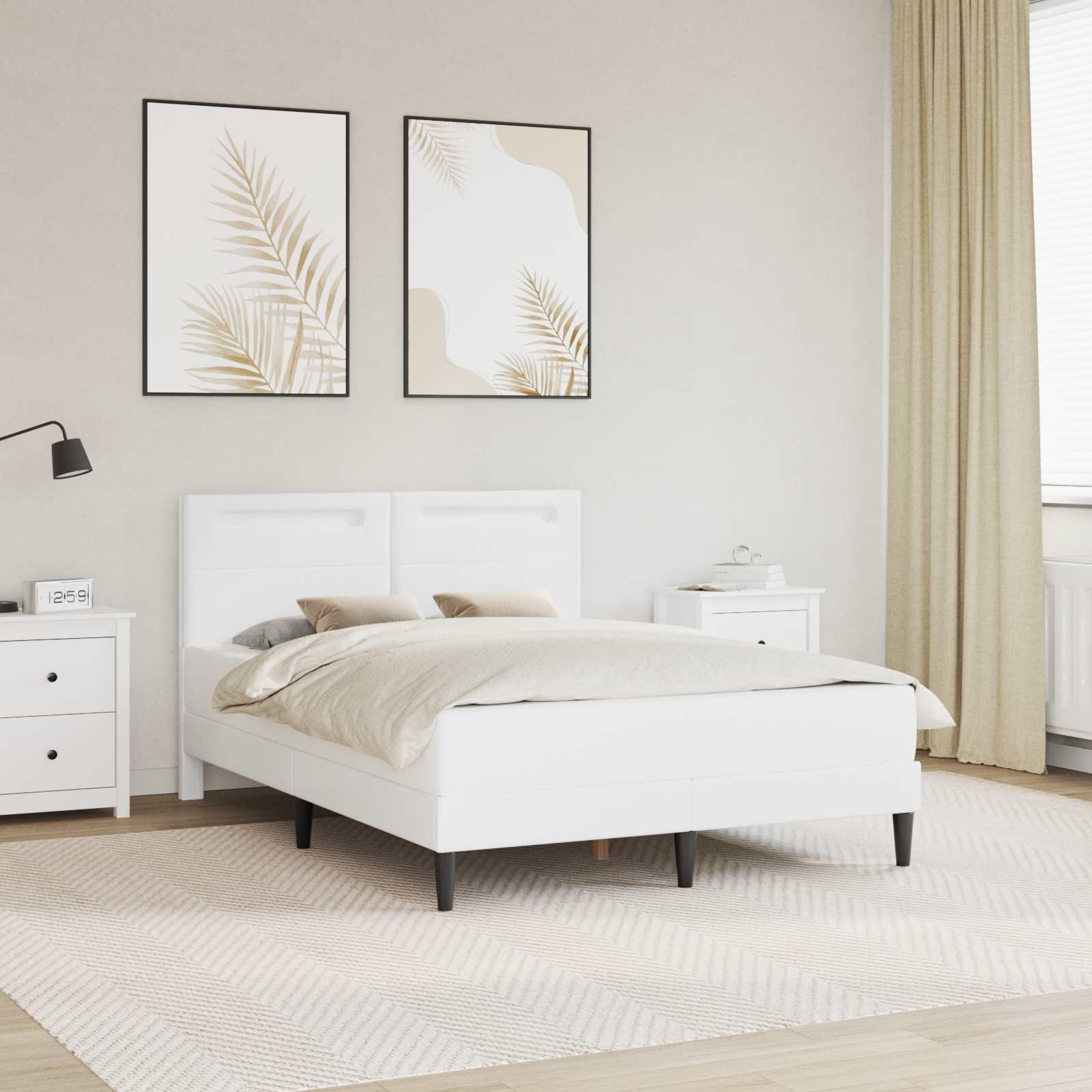 vidaXL vidaXL Ramka łóżka z paskami LED Biały 140 x 200 cm Ekoskóra