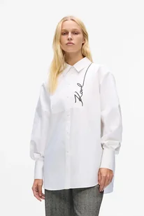 Karl Lagerfeld koszula damska kolor biały relaxed z kołnierzykiem klasycznym A4W11014 - Koszule damskie - miniaturka - grafika 1