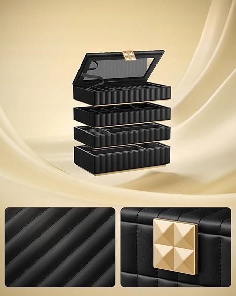 Szkatułka na biżuterię z lustrem, 4-poziomowa 17 x 28 x 20,5 cm