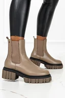 Botki damskie - Beżowe botki na platformie z gumkami po bokach POLSKA SKÓRA Casu 60328 - miniaturka - grafika 1