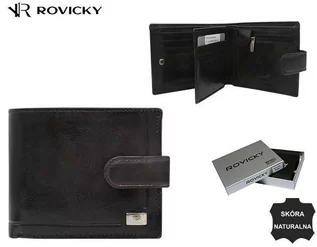 Portfele - Skórzany portfel męski z systemem RFID zamykany na zatrzask - Rovicky - grafika 1