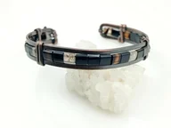 Bransolety męskie - Męska bransoleta miedziana z czarnym agatem, obwód 18.5 cm, regulowany, waga 16 gram, rękodzieło - miniaturka - grafika 1