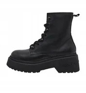 Botki damskie - TOMMY JEANS CZARNE BOTKI SKÓRZANE NA KLOCKU Z SZNUROWANIEM 39 U1A - miniaturka - grafika 1