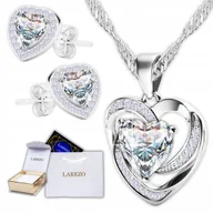 Kolczyki - Zestaw Srebrny Naszyjnik Serce i Srebrne Kolczyki Białe Kryształowe Serca - miniaturka - grafika 1