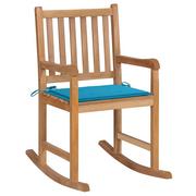 Fotele i krzesła ogrodowe - vidaXL Fotel bujany z niebieską poduszką lite drewno tekowe 3062761 - miniaturka - grafika 1