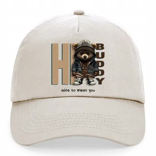 Czapka Beżowa Daszek Na Wiosnę HEY BUDDY Wzory