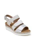 Sandały damskie - Foreverfolie Sandały w kolorze srebrno-białym na koturnie - miniaturka - grafika 1