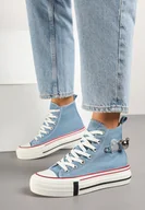 Trampki damskie - Niebieskie Trampki za Kostkę Ozdobione Aplikacją 3D Vizana - miniaturka - grafika 1