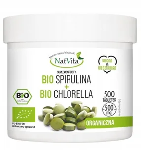 NatVita, Bio Spirulina+Bio Chlorella 500mg, 500 tabl. - Witaminy i minerały - miniaturka - grafika 1