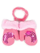 Rękawiczki dla dzieci - Rękawiczki Dziewczęce Podwójne Różowe Z Cekinami I Futrzanym Mankietem 12 Cm Yoclub - miniaturka - grafika 1