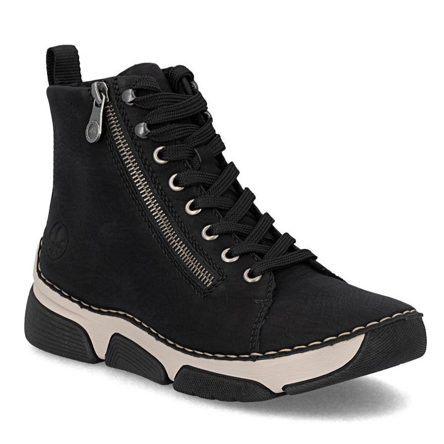 Botki damskie czarne Rieker 45920 śniegowce zimowe ocieplane kożuszkiem-39