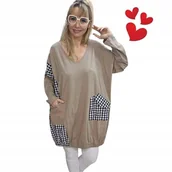 Bluzki damskie - REWELACYJNA DŁUŻSZA TUNIKA BOMBKA KRATA dresowa kieszenie 54 56 7XL 3159 - miniaturka - grafika 1