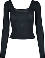 Koszulki i topy damskie - Urban Classics Damska koszulka z długim rękawem Rib Squared Neckline, czarny, XL - miniaturka - grafika 1