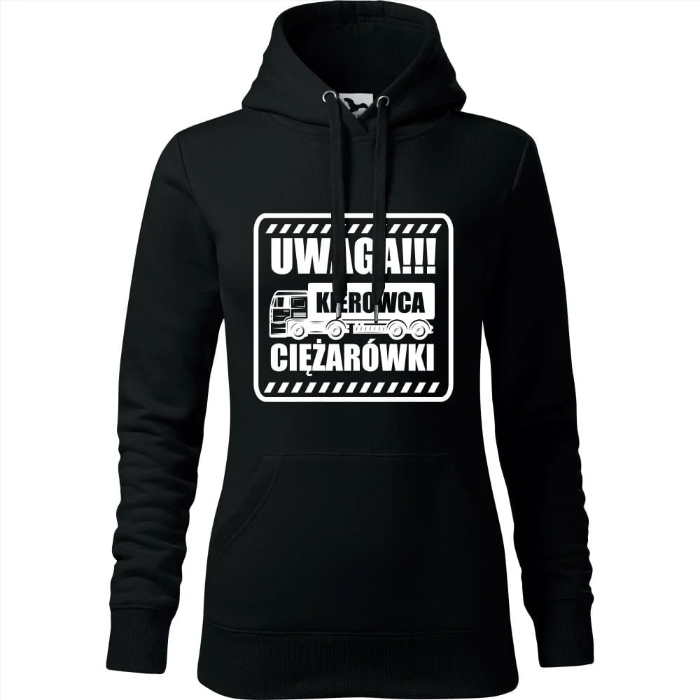 Damska Bluza Z Kapturem - Uwaga!!! Kierowca Ciężarówki Czarny S