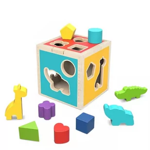 Tooky Toy Drewniany Sorter Kostka Edukacyjna Zwierzątka Figury Geometryczne - Sortery dla dzieci - miniaturka - grafika 1