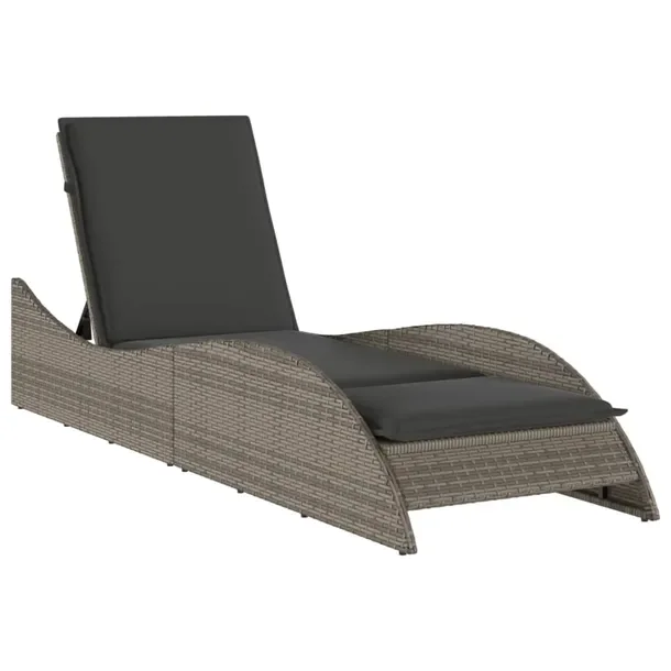 Leżak ogrodowy rattan PE szary 60x205x54/63/73 cm + poduszka 55x199x3 cm