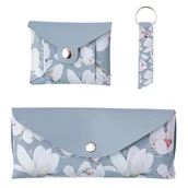Pokrowce na ubrania - komplet: etui na okulary, mały portfel, brelok na klucze ekoskóra kol. błękitny - miniaturka - grafika 1