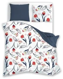 Faro Pościel bawełniana 220x200 biała czerwona granatowa kwiaty 012 Fashion 23 - Pościel - miniaturka - grafika 1