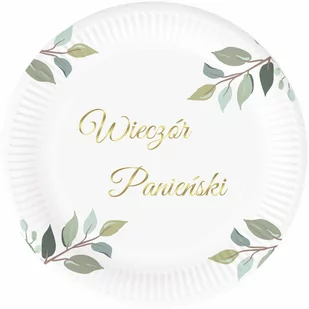Talerzyki na wieczór panieński z zielonymi listkami - 18 cm - 6 szt. - Wieczór panieński i kawalerski - miniaturka - grafika 1
