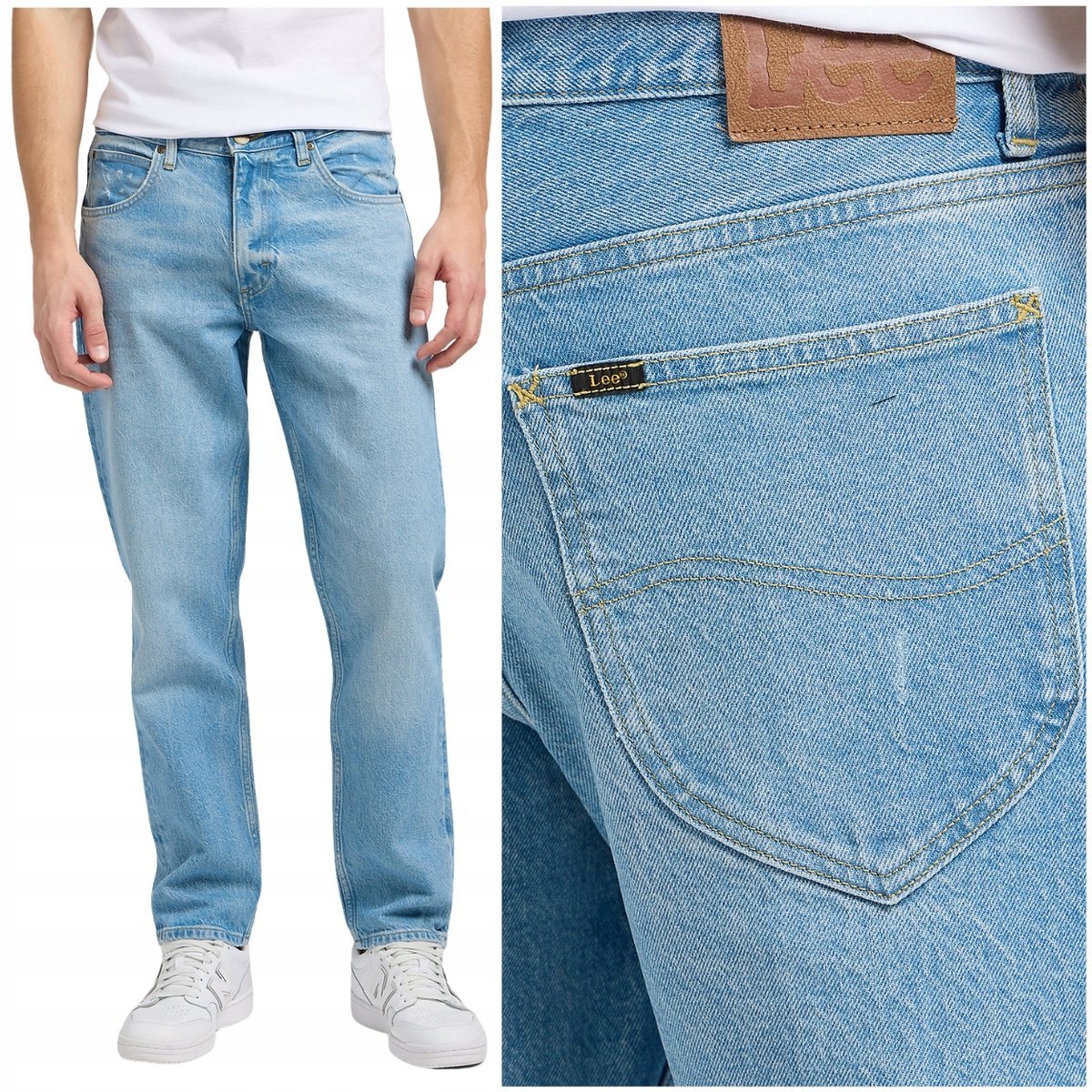 Lee OSCAR Sundaze DżINS luźne zwężane spodnie jeansowe przetarcia W34 L30