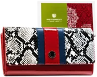 Portfele - Skórzany portfel damski Peterson wężowy wzór na zatrzask z RFID pojemna portmonetka na suwak, czerwony - miniaturka - grafika 1