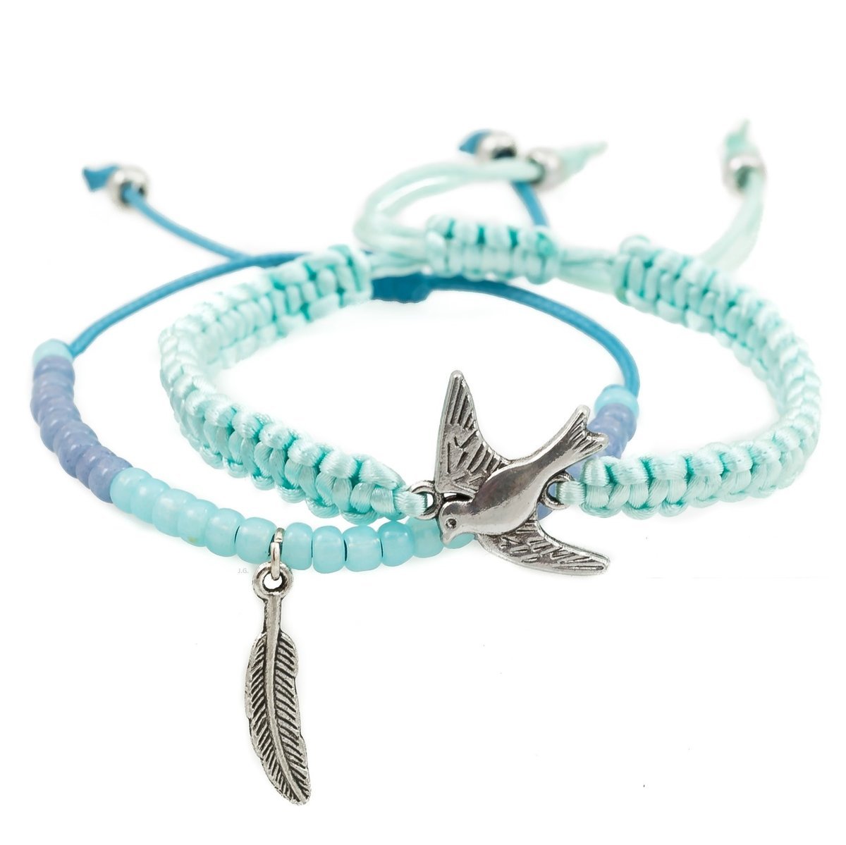 Bransoletka sznurek 2 szt jaskółka piórko komplet