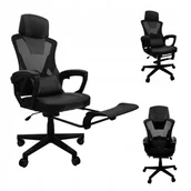 Fotele gamingowe - FOTEL GAMINGOWY DLA GRACZA BIUROWY KOMPUTEROWY OBROTOWY PODNÓŻEK KG100 CZARNY - miniaturka - grafika 1