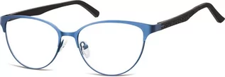 Okulary korekcyjne, oprawki, szkła - Sunoptic Oprawki okularowe kocie oczy damskie stalowe,giętki zausznik 980A niebieskie - grafika 1