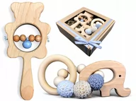 Gryzaki dla dzieci - Gryzak na ząbkowanie + drewniana grzechotka naturalny zestaw dla dziecka e ozdobnym opakowaniu - miniaturka - grafika 1