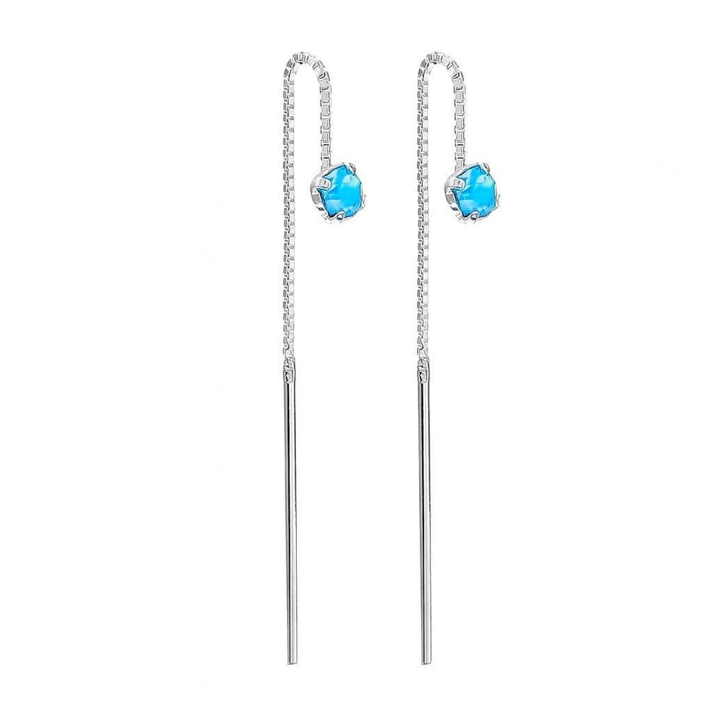 Srebrne kolczyki 925 przeciągane z jasnoniebieskimi cyrkoniami 4 mm