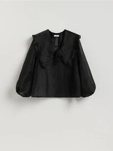 Reserved - Bluzka z ozdobnym kołnierzem - czarny - Bluzki damskie - miniaturka - grafika 1